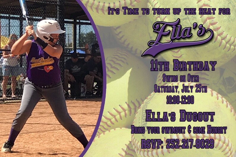 Softball Themed Birthday Invitation Softball Digital Birthday - Etsy