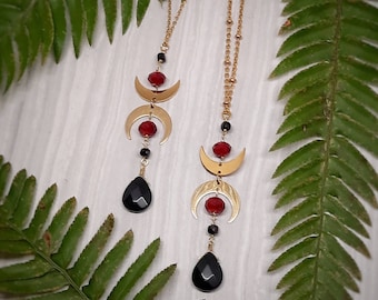 Crescent Moon Onyx & Garnet Necklace