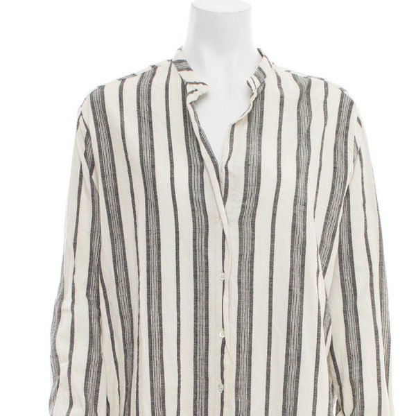 VANESSA BRUNO Striped V-Neck Button-Up Blouse / Size 40