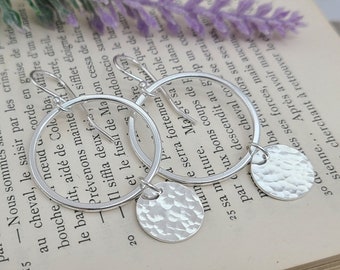 Sterling Silver Hammered Disc Hoop Earrings