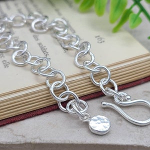 Sterling Silver Chain Link Bracelet / Hand Forged / Thick