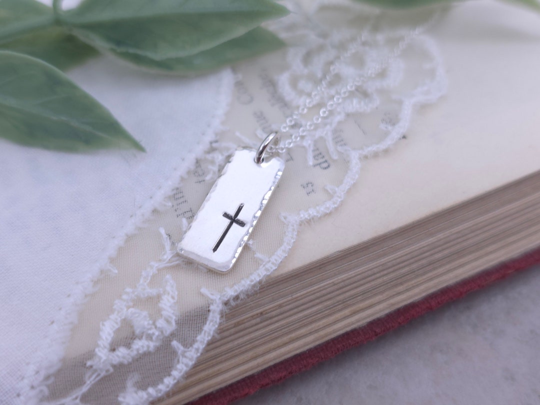 Sterling Silver Cross Tag Necklace - Etsy