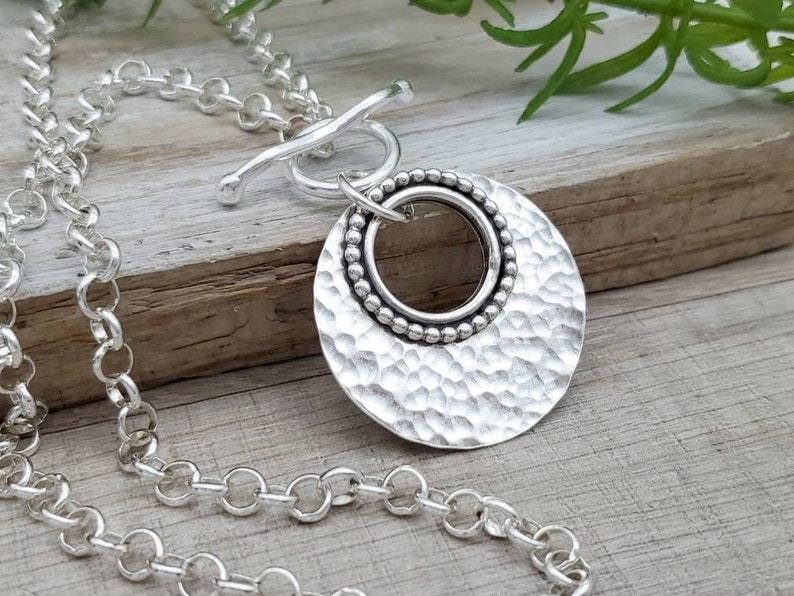 Sterling Silver Large Ornate Disc Necklace / Chunky / Hammered | Etsy