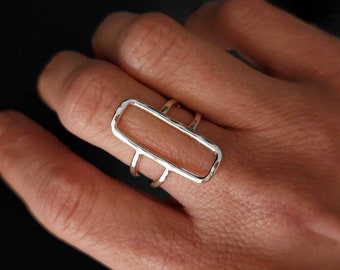Sterling Silver Rectangle Ring/ Geometric  / Minimalist  / Square