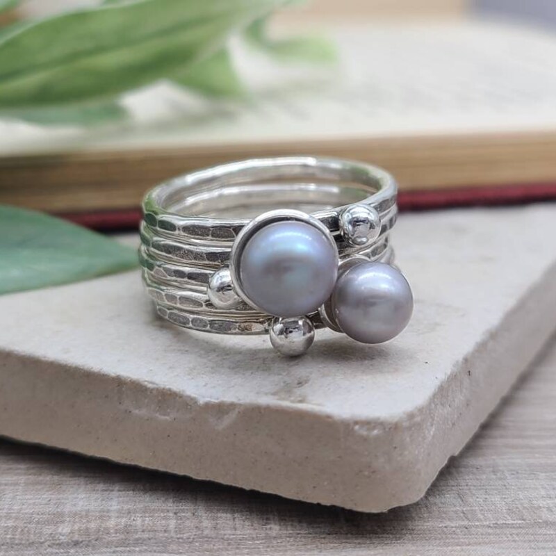 Sterling Pearl Stackers-3 Sizes