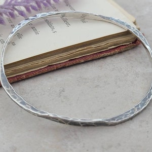 Rustic Sterling Silver Hammered Bangle Bracelet