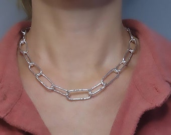 Sterling Silver Paperclip Large Chain Link Necklace / Chunky / Thick