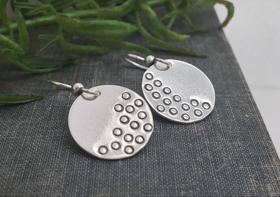 Sterling Silver Disc French wire Earrings Hammered Earrings
