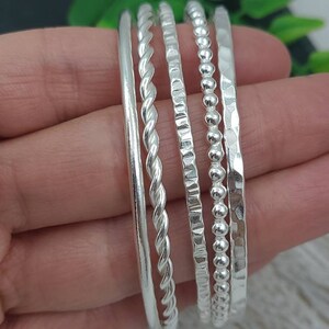 Sterling Silver Bangle Bracelet / Hammered / Smooth / Twisted / Faceted ...