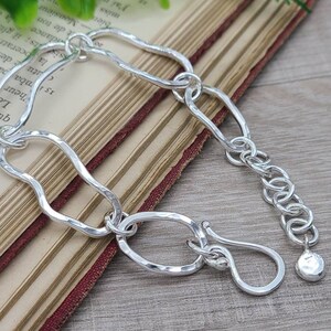 Sterling Silver Chunky Link Chain Bracelet / Hand Forged / Thick