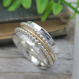 Sterling Silver and Gold Beaded Spinner Ring