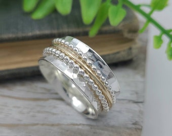 Sterling Silver and Gold Beaded Spinner Ring