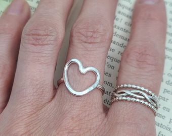 Sterling Silver Hammered Heart Ring