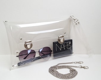 Clear Vinyl Bag: Handmade Transparent Party Purse with Strap ,Big Size