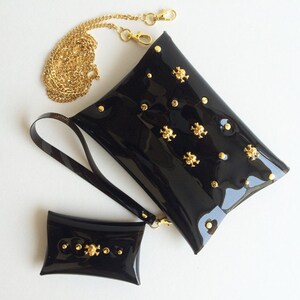 Handmade Skull Vinyl Clutch: Clear Party Purse with Wrist Strap & String chain
