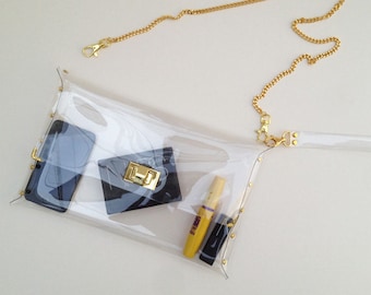 Clear Vinyl Clutch Bag: Handmade Party Purse with Chain Strap