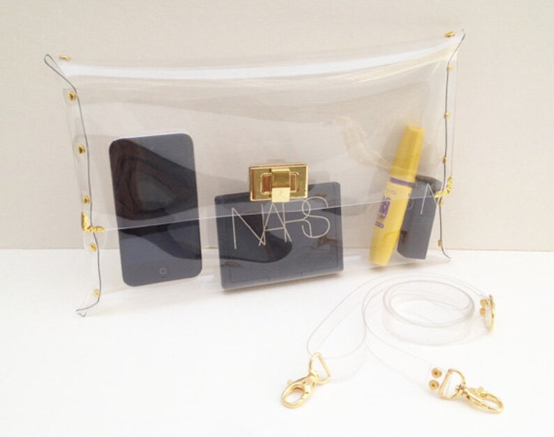 Deluxe Clear Clutch met riem voor schouder, Deluxe Transparent Clear Purse, Deluxe Transparent Clear Bag, Clutch, Tas, Portemonnee Big Size afbeelding 2