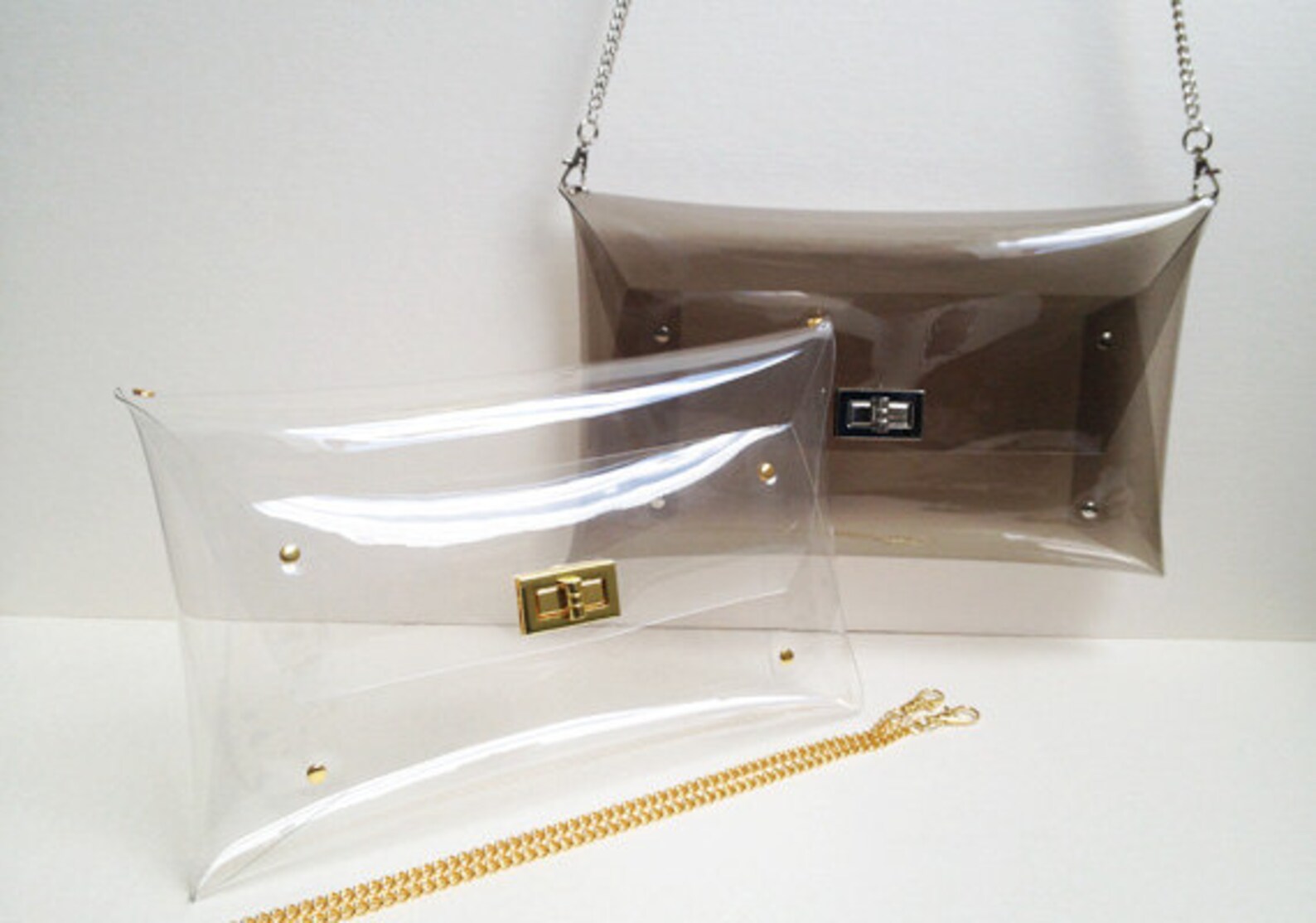 Transparent Double Pocket Chain Handle Clutch