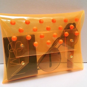 Colored Studs Medium Casual Transparent Clear Clutch,Transparent Clear Purse,Clear Clutch,Bag,Clutch,Purse(Medium Size):Gold accessory