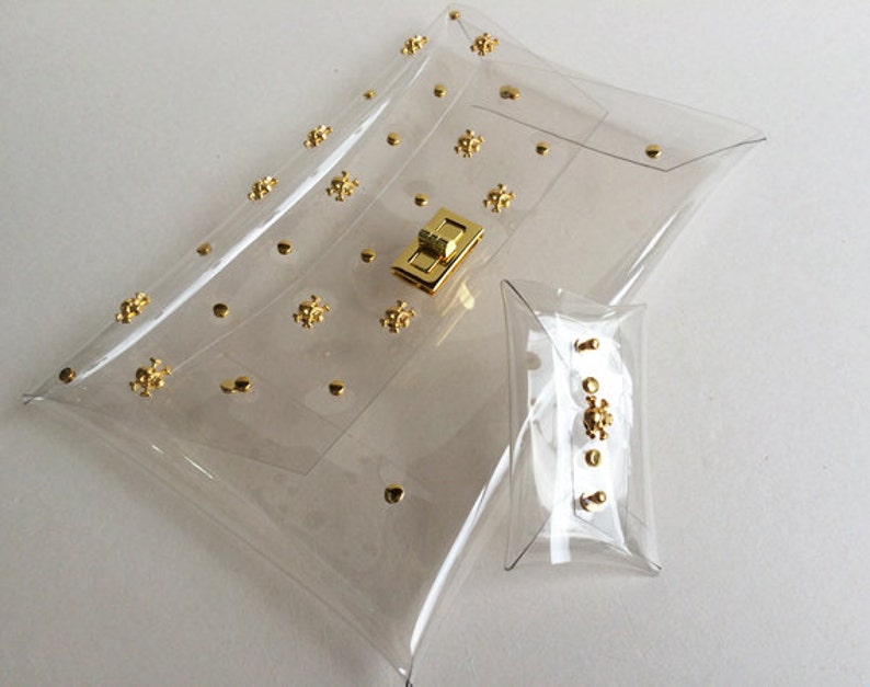 Gold Skull Clear Clutch, Skull Clutch Bag, Skull Bag, Clear Clutch, Purse, Clutch, Clear Bag with mini clutch image 3