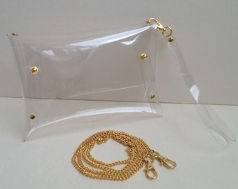 Handmade Clear Vinyl Bag: Small Crossbody Bag with Wrist Strap