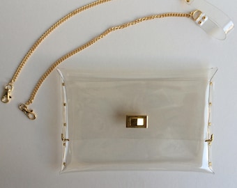 Oversized Clear Vinyl Clutch: Handmade Chain Shoulder Bag & Wrist