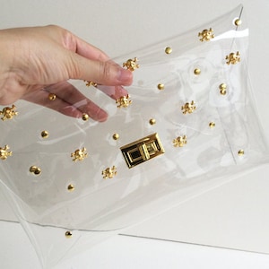 Gold Skull Clear Clutch, Skull Clutch Bag, Skull Bag, Clear Clutch, Purse, Clutch, Clear Bag with mini clutch image 4