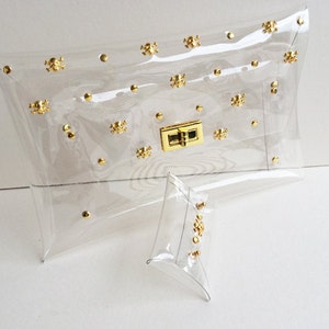 Gold Skull Clear Clutch, Skull Clutch Bag, Skull Bag, Clear Clutch, Purse, Clutch, Clear Bag with mini clutch image 2