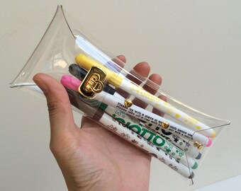 Clear Vinyl Pen Case Organizer: Handmade Travel Pencil Pouch