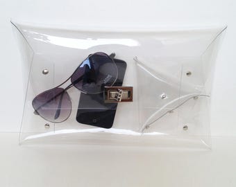 Handmade Clear Vinyl Clutch Bag: Transparent See-Through Purse