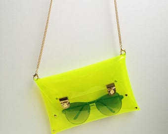 Clear Vinyl Bag Clutch: Handmade Transparent Cross body Bag, Medium size