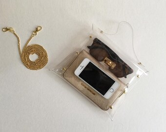 Handmade Clear Stadium Bag: Vinyl Handbag with Chain ,Small Size