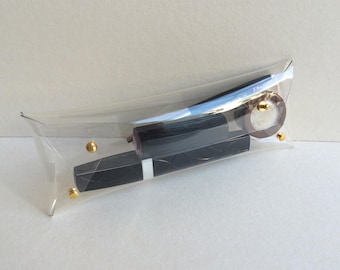 Estuche de vinilo transparente hecho a mano: estuche para lápices, neceser para maquillaje
