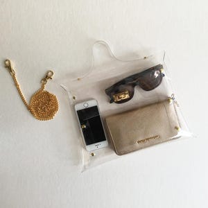 Handmade Clear Stadium Bag: Vinyl Handbag with String Chain, Medium Size