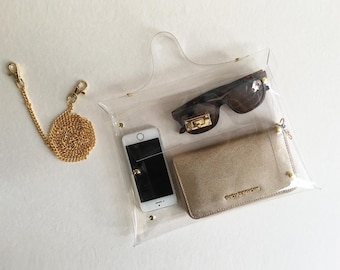Handmade Clear Stadium Bag: Vinyl Handbag with String Chain, Medium Size