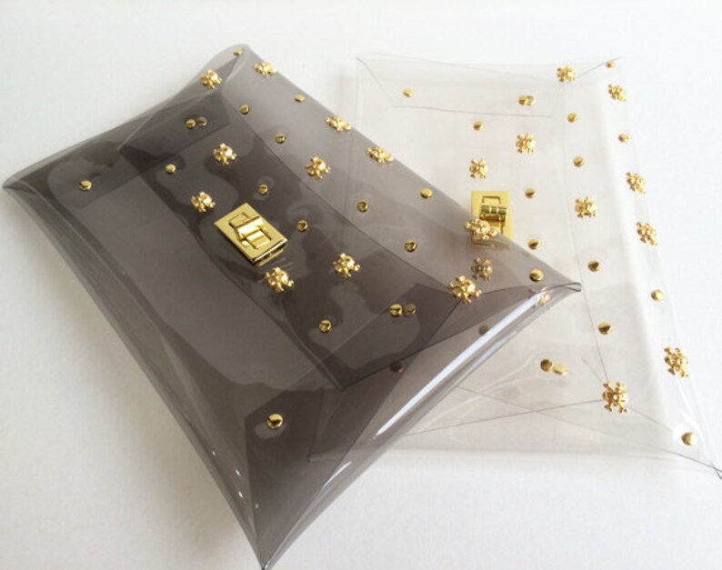 Gold Skull Clear Clutch, Skull Clutch Bag, Skull Bag, Clear Clutch, Purse, Clutch, Clear Bag with mini clutch image 5