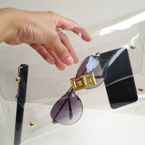Bolso de mano transparente clásico, bolso transparente clásico, bolso transparente, bolso de mano, bolso, monedero (tamaño grande): accesorio dorado