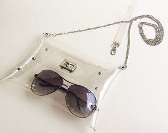 Clear Vinyl Clutch Bag: Handmade Crossbody with Chain Strap