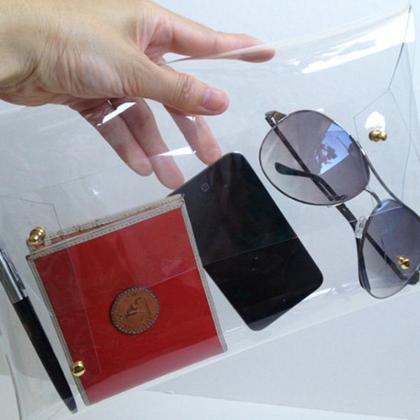 Casual Clutch Bag, Simple Clutch, Envelope clutch, Transparent Clear Clutch Bag, Casual Transparent Clear Purse/ Big/ Gold
