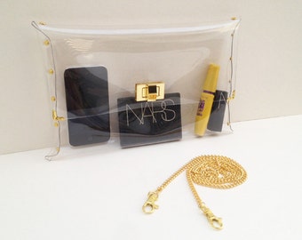 Handmade Clear Vinyl Clutch: Transparent Shoulder Bag with Chain
