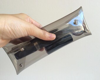 Handmade Clear Vinyl Pencil Case: School Stationery Organizer-Grey Color