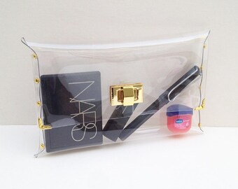 Handmade Clear Vinyl Clutch Bag: Transparent Medium Purse