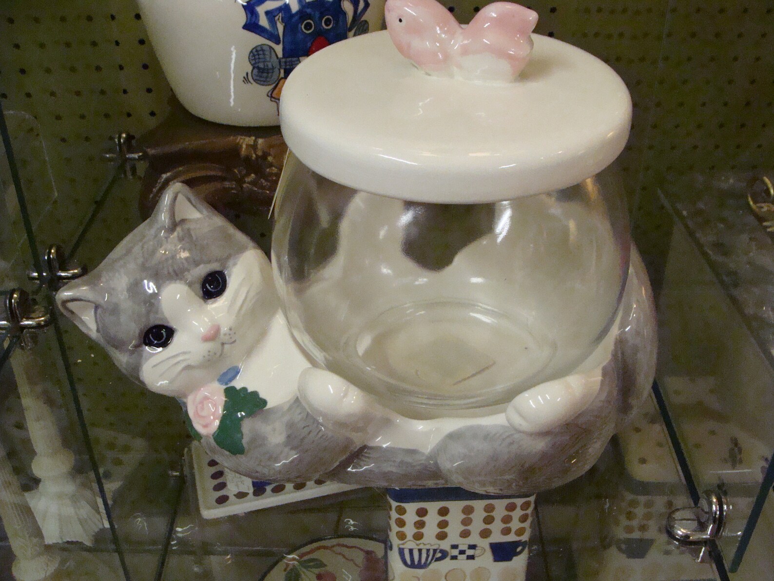 Cat Holding Jar Treat Jar With Lid Reclining Cat Glass Jar Etsy Israel