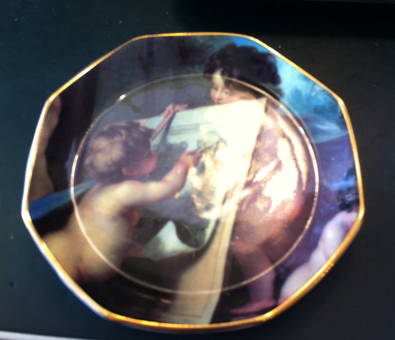 Cherub Artist Sweet 5.5 Angelic Tray with Gold Trim Bone China Made in England