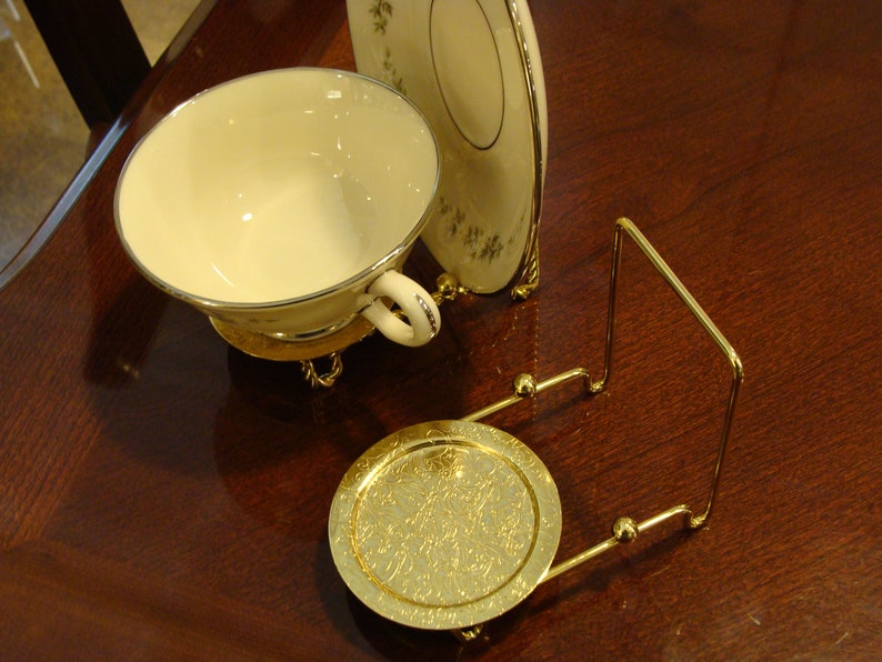 Brass Cup & Saucer Holders Sitting Cup or Hanging Cup Twist Etsy