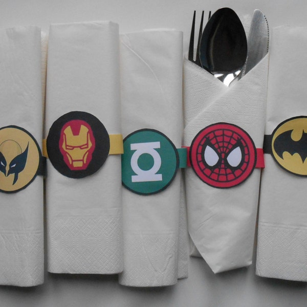 Superhero's Paper/Card Napkin Rings for Children's (or Adults!) Parties, 15 Designs, Digital Download