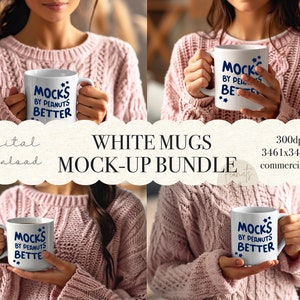 White Mugs Mock up Bundle, 15oz Coffee Mug, Mug Mockup, Mug Aesthetic Mockup, White Coffee Cup Mockup, Mug POD Mockup, Model Mockup
