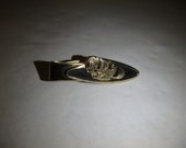 Vintage Mens Gold and Black enamel Engine Motor Signed Robbins Co Attleboro Tie Clip steampunk