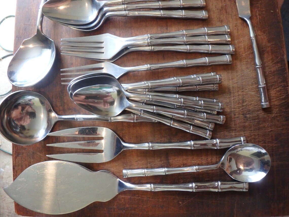 Lifetime Stainless Steel Flatware Bamboo Pattern Oval Your Etsy