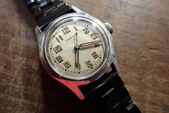Montre Militaire Mécanique Crawford Vintage - Boîtier Acier Chromé Argenté - Mouvement Manuel - Modèle Rare